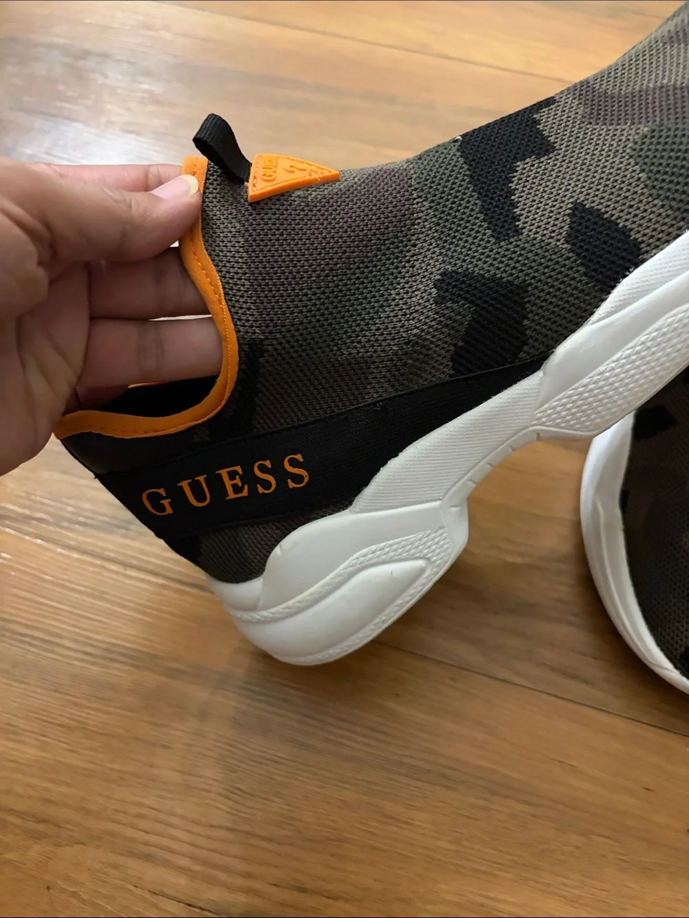GUESS Women’s Camouflage Slip-On Espadrilles with Orange Trim
